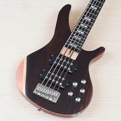 Custom Active 5 String Electric Bass, Zebra Top Okoume Wood Body, Maple Neck image 1