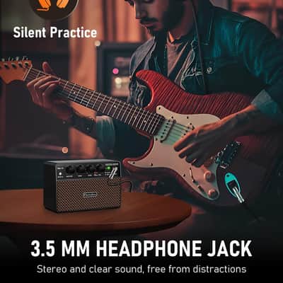 Flatsons FBA-10 Guitar Amp, 10W Mini Electric Guitar Amplifier with Clean/Drive Channel, 6H Working, USB-C Rechargeable, 3.5mm Headphone/AUX Jack, Wireless Portable Amp for Indoor Practice, Traveling image 8