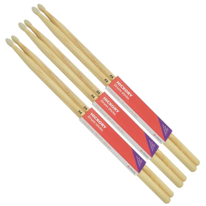 Chord HICKORY Drumstick 5A NYLON TIP Bundle of 3 Pairs image 1
