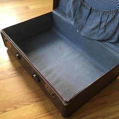 Vintage Brown Leather Made In USA 1950s-60s Hard Pedal Storage Case Luggage Amp Speaker Cargo Mod Platform image 2