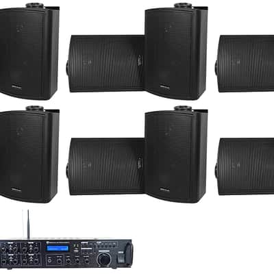 Rockville Rock Zone 8 Ch. Receiver+16) Black 5.25" Wall Speakers For Restaurant image 1