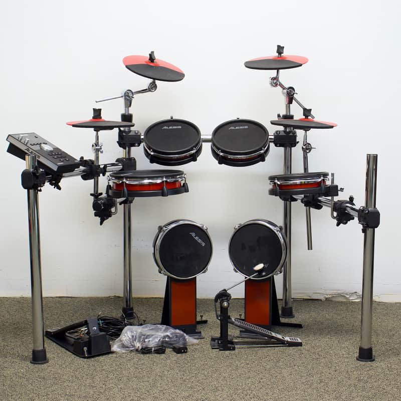 Used Alesis Command X Red Mesh Electronic Drum Kit w/Spare Wiring Set & 2nd Kick Pad image 1