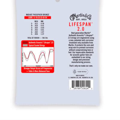 Martin MA540T Authentic Acoustic Lifespan 2.0 Guitar Strings Phosphor Bronze Light 12-54 image 2