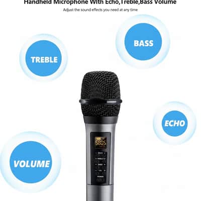 Wireless Microphones with Echo,Treble,Bass&Bluetooth,160FT Range,Portable UHF Handheld Karaoke Dynamic Microphone System with Rechargeable Receiver for Karaoke,Singing,Amp,PA System,DJ,Stage image 3