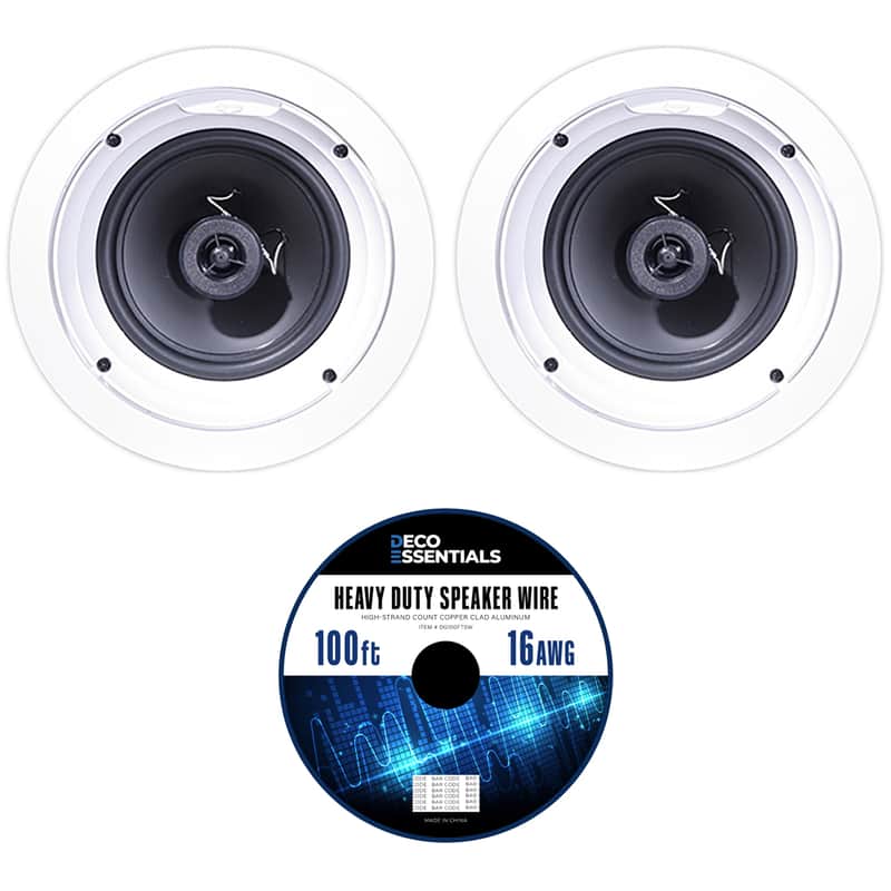 Klipsch R-1650-C In-Ceiling Speaker, White (2-Pack) + 100ft long Speaker Wire image 1