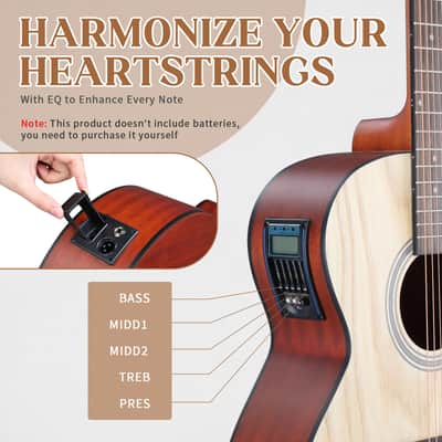 Cxxss 41-inch Willow panel guitar with matte binding, comes with a 15W amplifier, bag, tuner, strings and other accessories - Natural image 5
