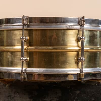 1930s Leedy 5x14 Polished Brass Reliance Snare Drum image 4