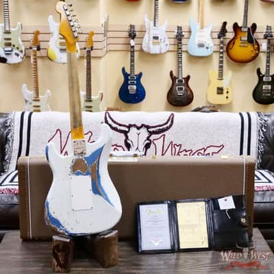Fender Custom Shop Wild West White Lightning Stratocaster HSS Floyd Rose Rosewood Fingerboard 22 Frets Heavy Relic Lake Placid Blue 7.70 LBS image 10