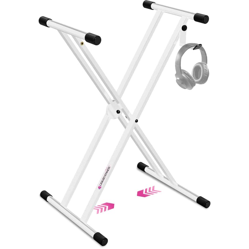 Liquid Stands White Piano Keyboard Stand - X Style Adjustable & Portable Heavy Duty Music Stand (White) image 1