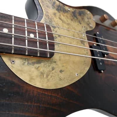 Offbeat Guitars "Priscilla" Bass - Distressed Pine Body, EMG Geezer Butler P/U, Aged Brass Pickguard image 5