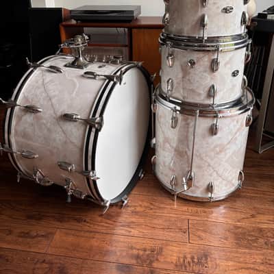 Vintage 1970s Slingerland Vertigo Grey 4 Piece Drum Set 22/12/13/16 Niles Badge image 13
