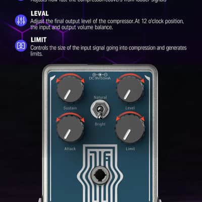 LAX COMP Guitar Effect Pedal True Analog Compressor Pedal Classic Peak Limiter Style Compressor with 2 Band EQ Boost image 6