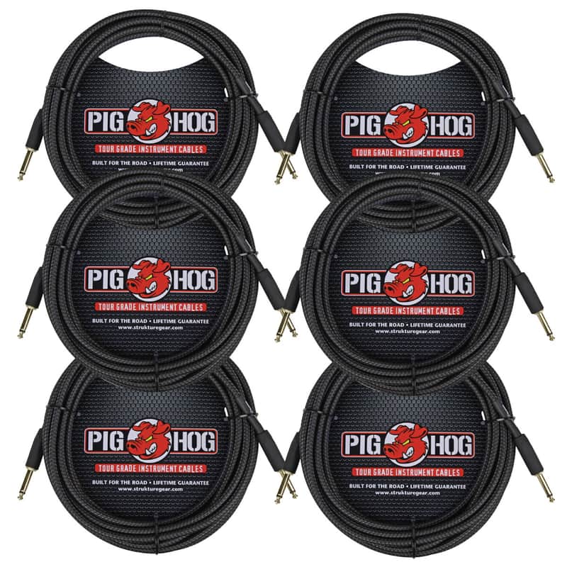 6 Pack Pig Hog PCH20BK Woven Black Vintage Series Instrument Cable, 20 Ft - New image 1