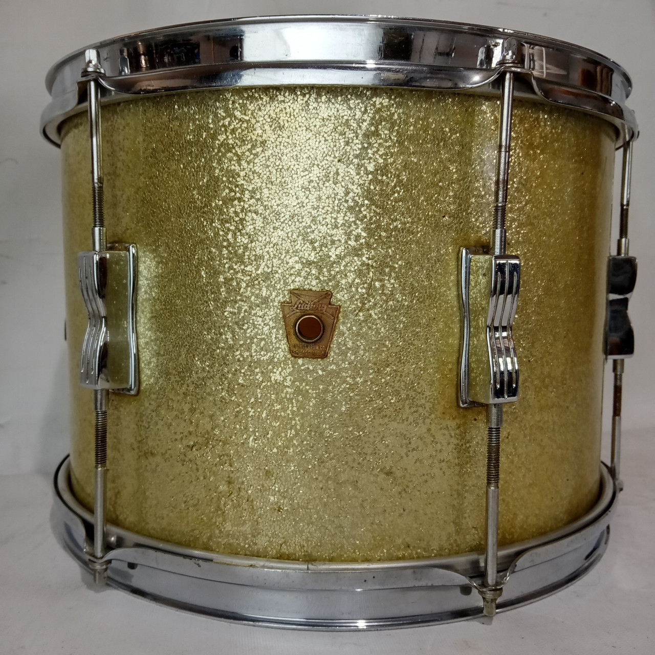 Ludwig 9x13"Silver Sparkle Club Date Tom Drum Pre-Serial Keystone/COB Brass Rims — main photograph