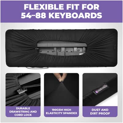 Liquid Stands Piano Keyboard Cover - Piano Keyboard Dust Cover for 54-88 Keys Spandex with Cord Lock (20 Packs) image 3