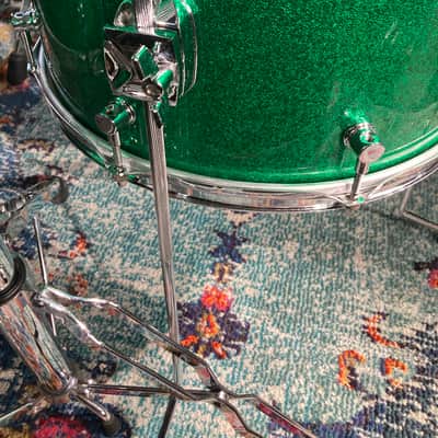 Frankie Banali's Quiet Riot, Canopus 4-Piece Set, 26", 18", 16", 14" , 6.5x14 Brass Snare. 2010 - Green Sparkle, Bonham Sizes! With Hardware and Frankie's Stick Bag! image 22
