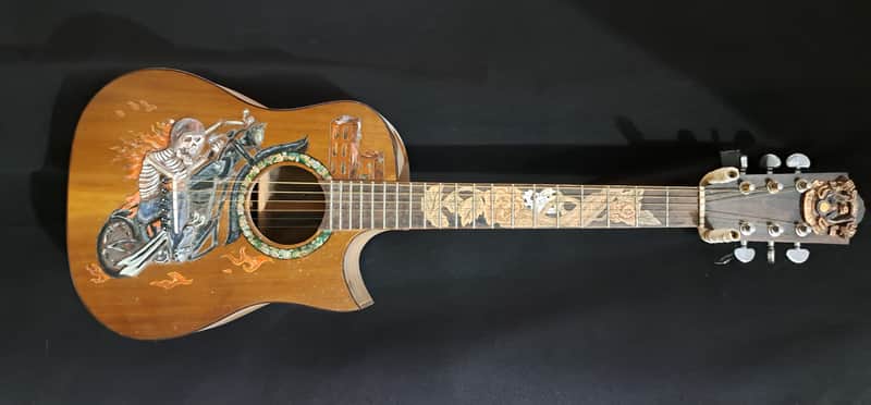 Blueberry Handmade Mini-Concert Small Body Acoustic Guitar Biker Motif image 1