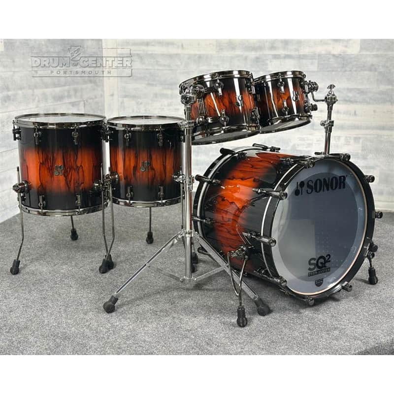 Sonor SQ2 Beech 5pc Drum Set Black to Red Burst over African Marble Gloss image 1