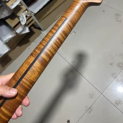 4a 5-string electric bass neck jazz bass stainless steel 21frets Roasted flame Maple guitar neck 34inch hole 18mm image 4