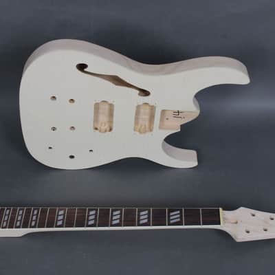 Flamed Top Semi-Hollow Super Strat Style Electric Guitar DIY Kit – F-Hole – Unfinished Build Kit image 3