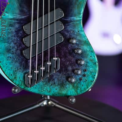 Dingwall Super J 5-String Buckeye Burl Purple to Turquoise Reverseburst image 4