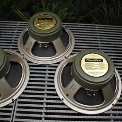 Quad of original Pre Rola Celestion Greenbacks from 1970 G12H T1534 Pulsonic cone 102-014 55hz Alumi image 3