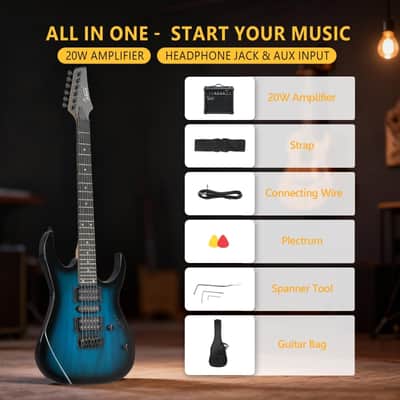 Glarry 170 type Electric Guitar HSH Pickups, 20W Amp - Dark Blue image 6