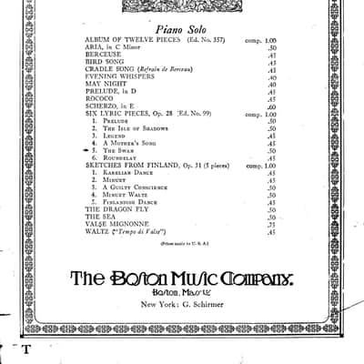Compositions of SELIM PALMGREN Piano Solo Grade IV The Swan Svanen Op.28 Vintage 1912 edition image 2