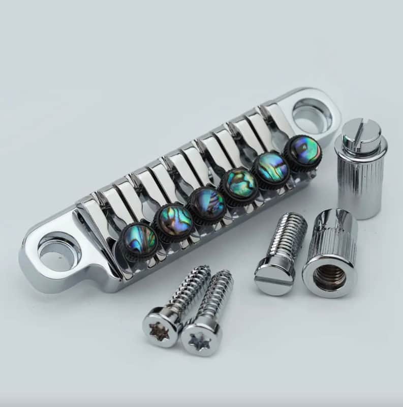 Chrome Vintage TP6 Tailpiece Bridge with Abalone Top Fine Tuning Screws image 1