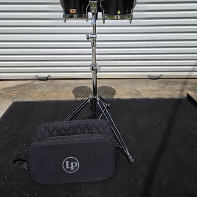 Latin Percussion Fiberglass Bongo Pair w/ Comfort Curve Rims, LP Stand, and Bag - Black (C020-6) image 1