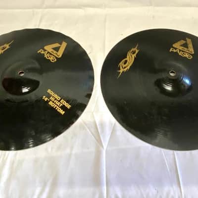 Paiste 14" Black Alpha Slipknot Edition Sound Edge Hi-Hat Cymbals (Pair) 2008 - 2016 - Black with Bronze Graphics image 4