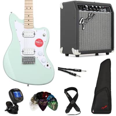 Squier Mini Jazzmaster HH Electric Guitar and Fender Frontman 10 Amp Essentials Bundle - Surf Green image 2