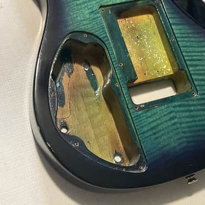1987 Korean Ibanez RG250 Transparent Blue Flame Maple Guitar Body Powerocker Ready image 14
