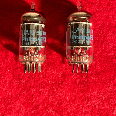 JAN Philips 12AU7 5814-A Matching Pair Vintage Military-Grade Audio Vacuum Tubes 1980s - Clear Glass/Blue Letter image 1