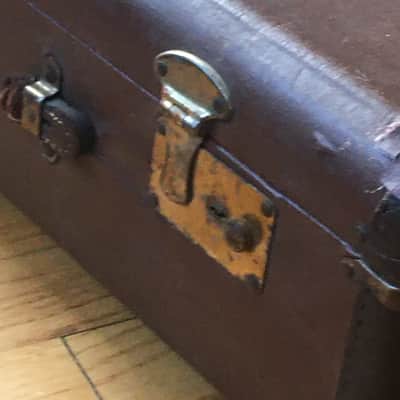 Vintage Brown Leather Made In USA 1950s-60s Hard Pedal Storage Case Luggage Amp Speaker Cargo Mod Platform image 11