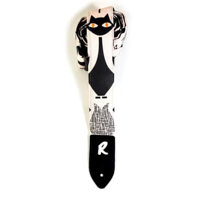 Black and White Cats and Flowers Guitar Strap - Mid Century Modern Cat Flower Pattern Guitar Strap-Kitty Guitar Strap-Universal Guitar Strap image 4