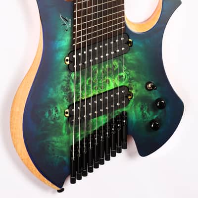 Agile 10 String Fan Fret Headless Electric Guitar CHIRAL PARALLAX 102528 EB CEP SS SATIN GREEN / BL image 1