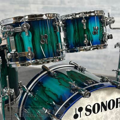 Sonor SQ2 Beech 4pc Drum Set Blue/Green Burst over African Marble Gloss imagen 2