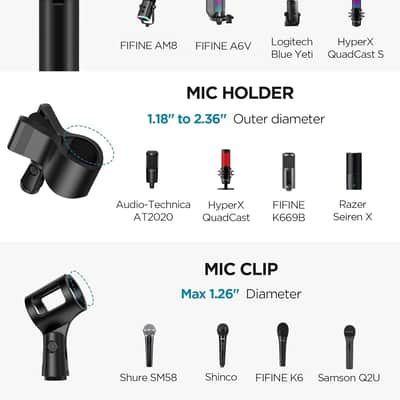 Mic Stand, Max Height 82.28" Microphone Stand Floor Detachable Boom Mic Arm Stands with Weighted Base for Blue Yeti HyperX QuadCast Shure SM58 Samson Q2U Fifine K669B Singing Stage image 4