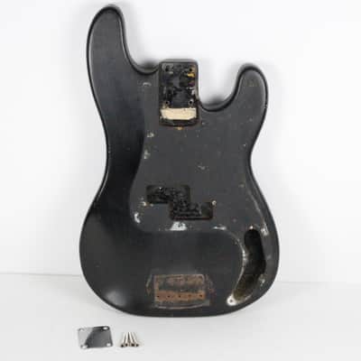 1966 Vintage Fender Precision Bass Project BODY Lightweight 4.4 LBS ~Refin~ Black PBass 1960s USA w/Original Neck Plate image 1