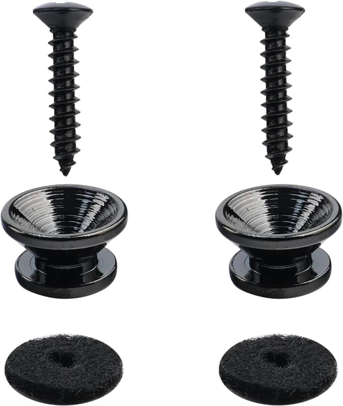 2 PCS Bass Guitar Strap Locks Buttons Stainless Steel Strap Buttons End Pins with Mounting Screws Felt Washer for Classial Acoustic Electric guitar Bass Ukulele Mandolin (Vacuum Black) image 1