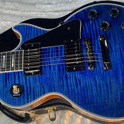 NEW! Gibson Dealer Select Custom Shop Les Paul Custom AAA Figured Flame Top - Transparent Blue / Natural Back - Authorized Dealer - WOW! 8.9 lbs - G06607 image 8