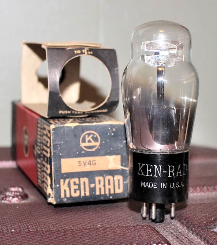 KEN RAD 5V4G GZ32 ST BOTTLE BLACK PLATE FOIL PAN GETTER NOS+ NIB MINTY VINTAGE 1946 image 1