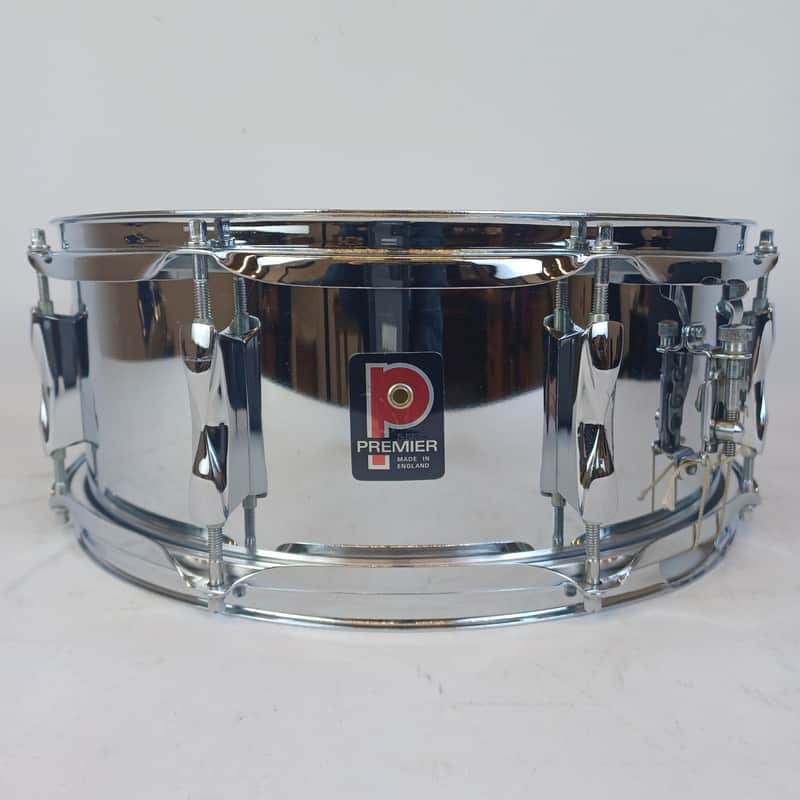 Premier 5x14"Snare Drum Chrome Steel Model#1005 8Lug England Vintage70 NEW Heads image 1