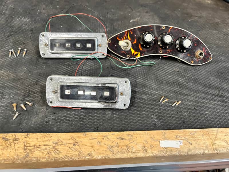 Teisco Violin Bass guitar pickups and control plate/wiring harness 1960s 1970s image 1