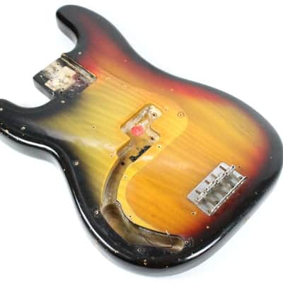 1977 Vintage Fender Precision Bass Lefty Sunburst Ash BODY Left-Handed 1970s USA PBass w/Original Bridge image 7