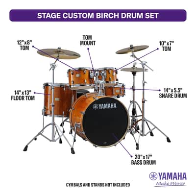 Yamaha SBP0F50 Stage Custom Birch 5-piece Shell Pack - Honey Amber