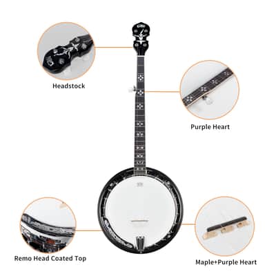Gosila 5 String Full Size Banjo Solid Back with beginner Kit Remo Head Coated Top European Maple Body Material Sapele Back Material Type Okoume Neck Material Type image 4