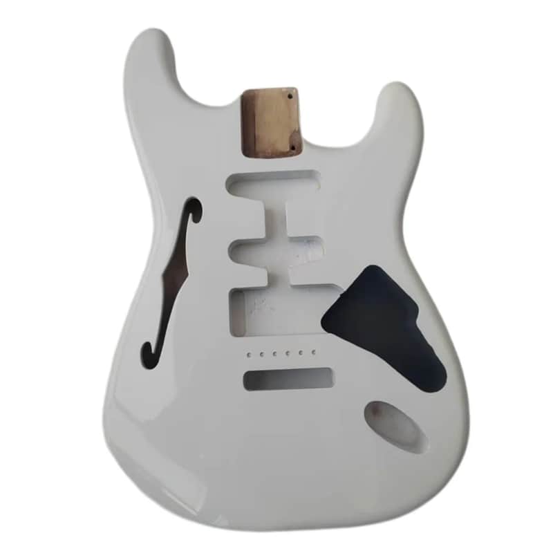 White HSS Semi Hollow Strat Style Guitar Alder Wood Body image 1