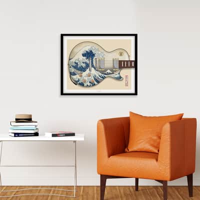 Gibson Les Paul Body Shape, Japanese Great Wave Guitar Art Print, Guitar Wall Art,Poster, 16x20" image 2